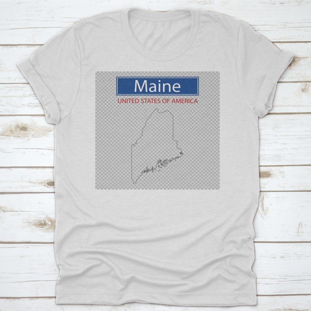 A comfortable t-shirt featuring an outline map of the state of Maine, showcasing its unique shape and geographical features.